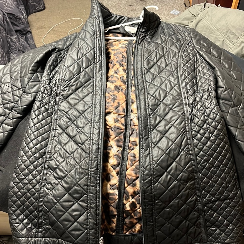 Black Jacket With Leopard Print Inside. - image 1